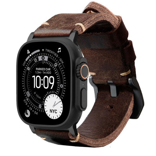 Robust Leather Strap R01 in natural brown leather with titanium hardware, designed for 49mm watch cases.