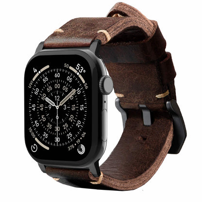 Robust brown leather strap R01 with natural titanium accents, designed for 49mm watch cases.