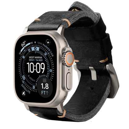 Robust Leather Strap R01 in natural brown with titanium hardware, designed for 49mm watches.