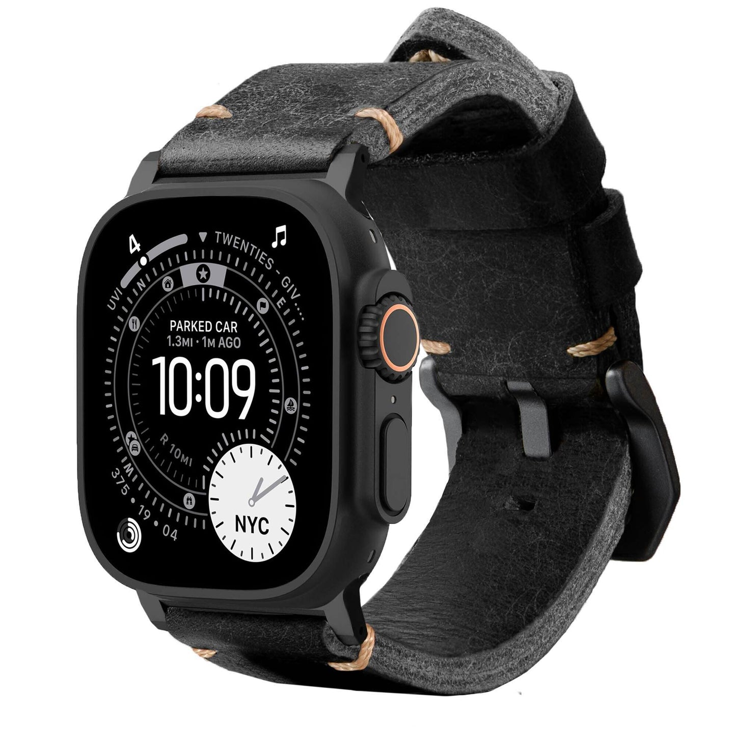 Robust Leather Strap R01 in brown natural leather with titanium hardware for 49mm watch band replacement.