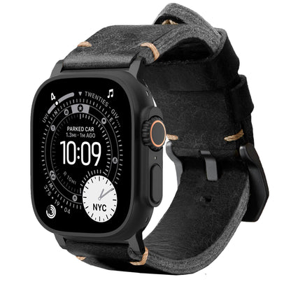 Robust Leather Strap R01 in brown natural leather with titanium hardware for 49mm watch band replacement.