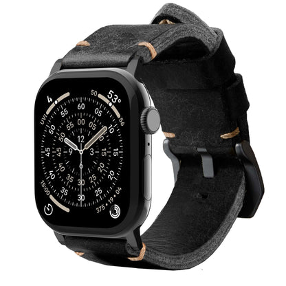 Robust brown leather strap R01 with natural titanium accents, designed for 49mm watch cases, showcasing durable and stylish craftsmanship.