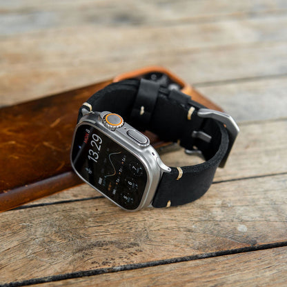 Brown leather strap R01 by Robust, featuring natural titanium hardware, designed for 49mm watch cases.