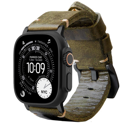 Robust Leather Strap R01 in natural brown leather with titanium hardware, designed for 49mm watch cases.