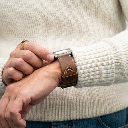 Robust Leather Strap R01 in natural brown with titanium accents, designed for 49mm watch cases.