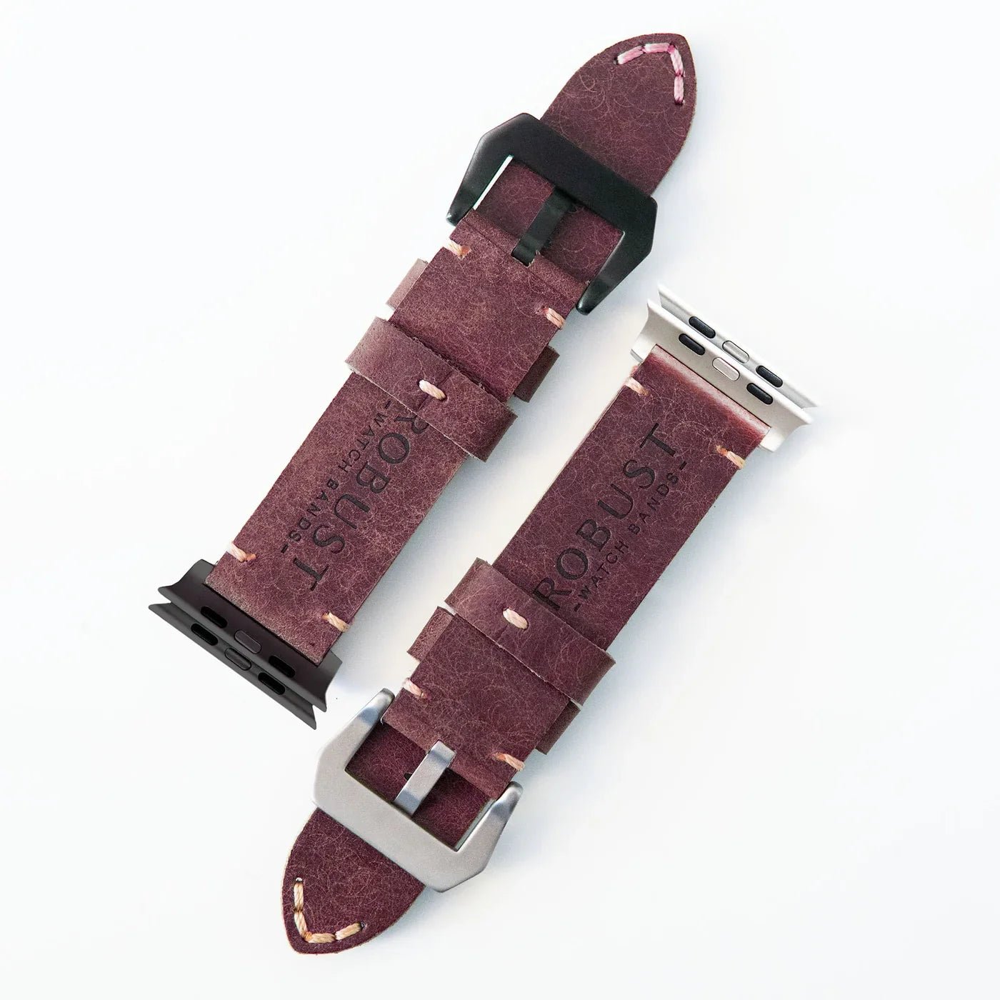 Robust Leather Strap R01 in natural brown leather with titanium hardware, 49mm width for watches.