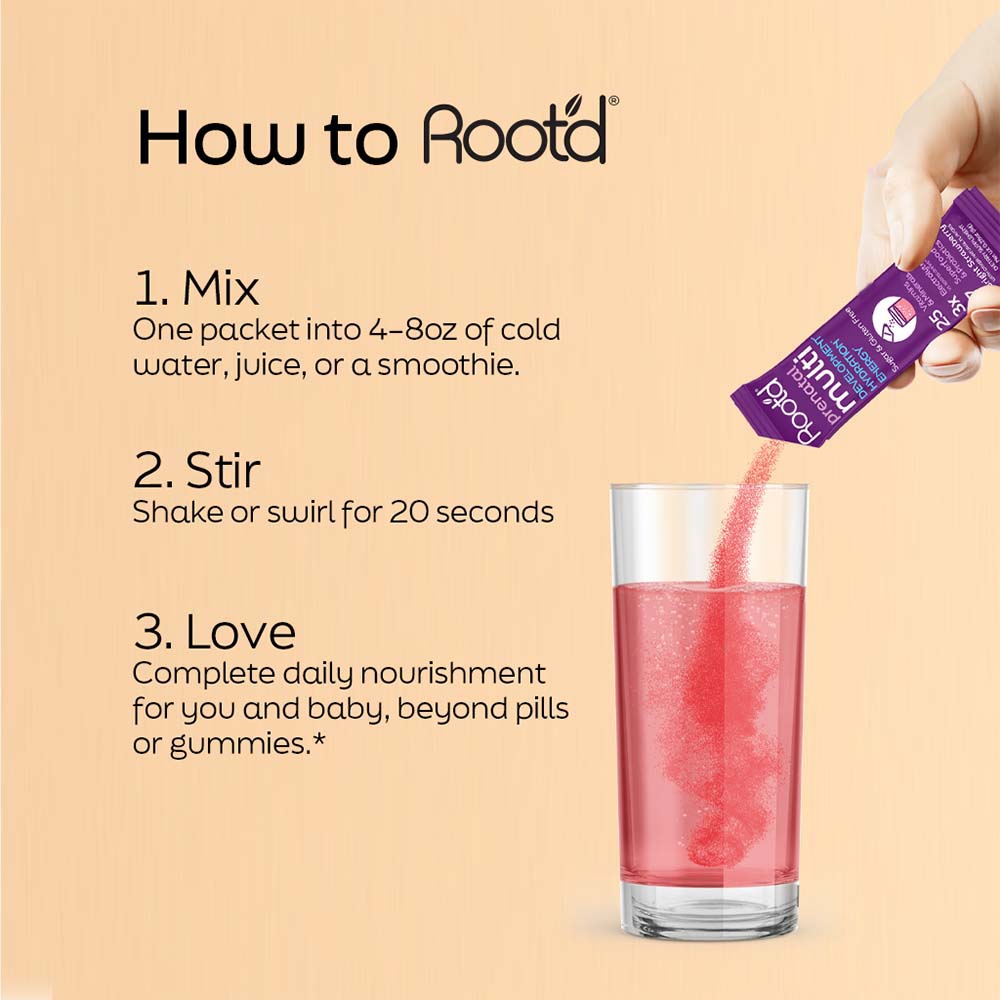 Root'd Growing Together Bundle multivitamin pack for future mom and dad, featuring hydrating multivitamins in a 30-day supply.