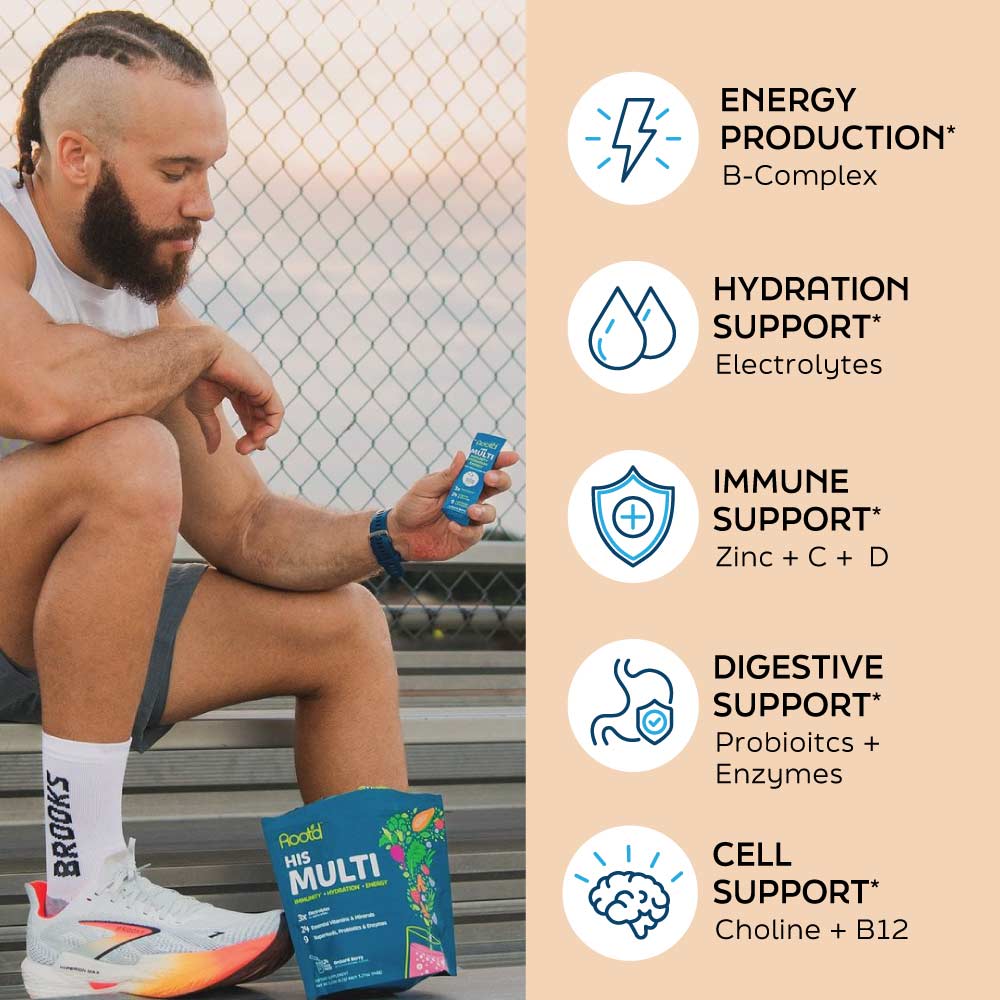 Root'd Growing Together Bundle multivitamin pack for future mom and dad, featuring hydrating multivitamins in a 30-day supply.