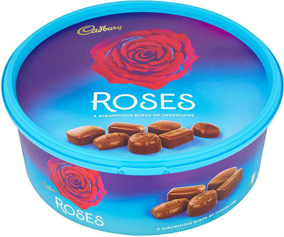 Dairy Milk Roses Tub containing 475g of chocolate roses in a plastic tub, ideal for gifting or sharing.