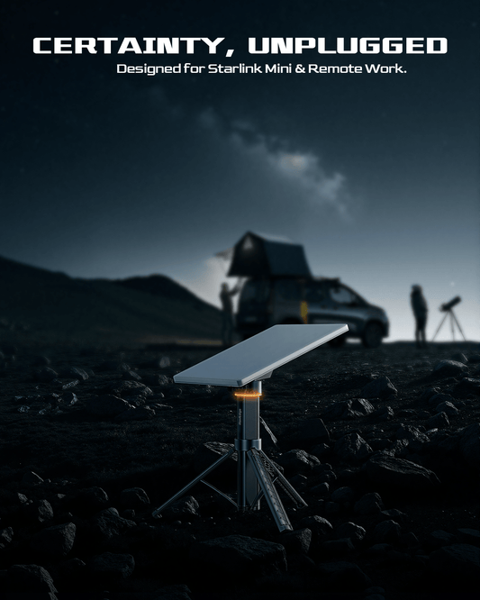 Tesery Starlink Mini portable power bank with 51,300mAh battery and tripod stand for reliable outdoor internet connectivity.