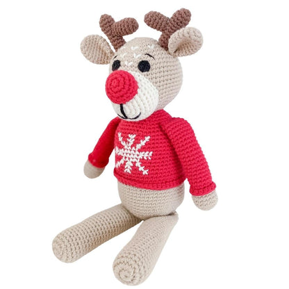 Handmade Ruddy the reindeer stuffed animal made from organic cotton, soft and cute, by bebemoss.com.