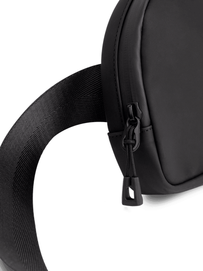 Black LuxeGo Small Crossbody Sling Bag by Runner's Athletics, featuring compact design and adjustable strap for daily use.