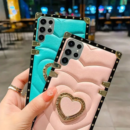 3D Love Heart Ring Holder Leather Case for Galaxy S21-23