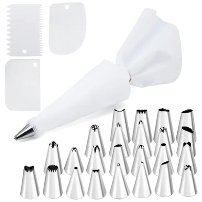 14-Piece Stainless Steel Cake Decorating Set with Assorted Tips and Pastry Bags for Professionals