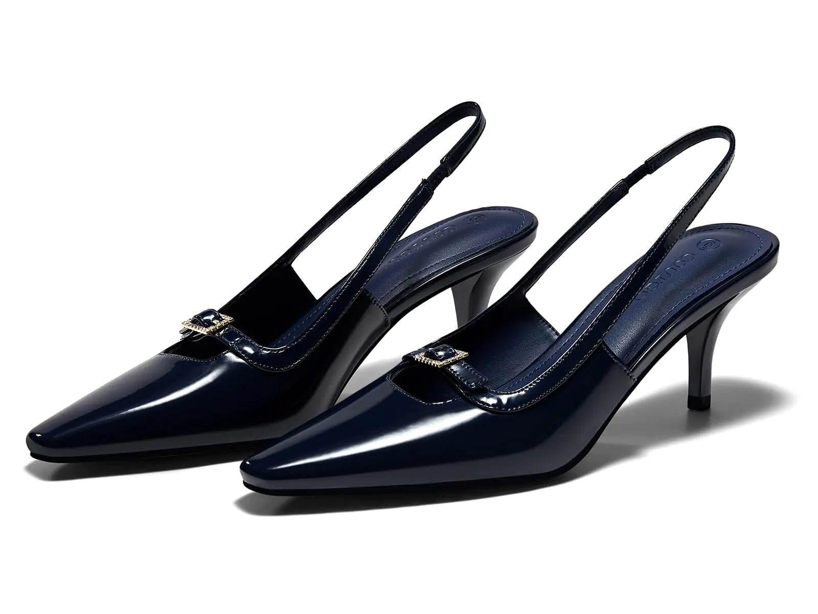 Coutgo Womens Kitten Heels Slingback Dress Shoes Buckle Office Work Pumps Shoes Navy Size 5.5