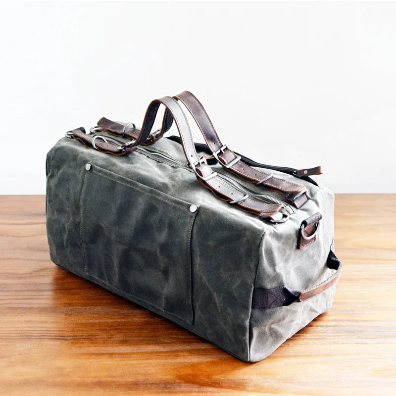 Retro Waxed Canvas Gym Duffel Bag for Men