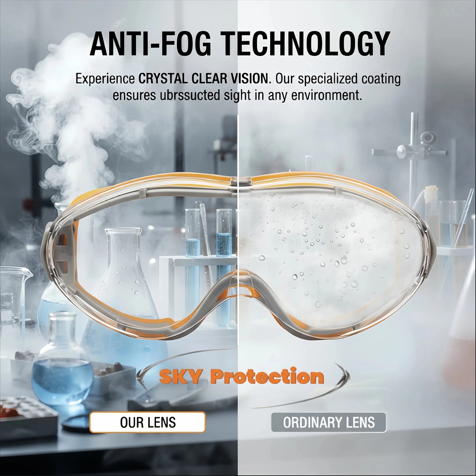Safety Glasses Anti Fog Protective Eyewear, Splash Proof Dust Proof Windproof Goggles for Work Lab Industrial, Clear Lens Silic - BACKUPMYFILESNOW.COM®