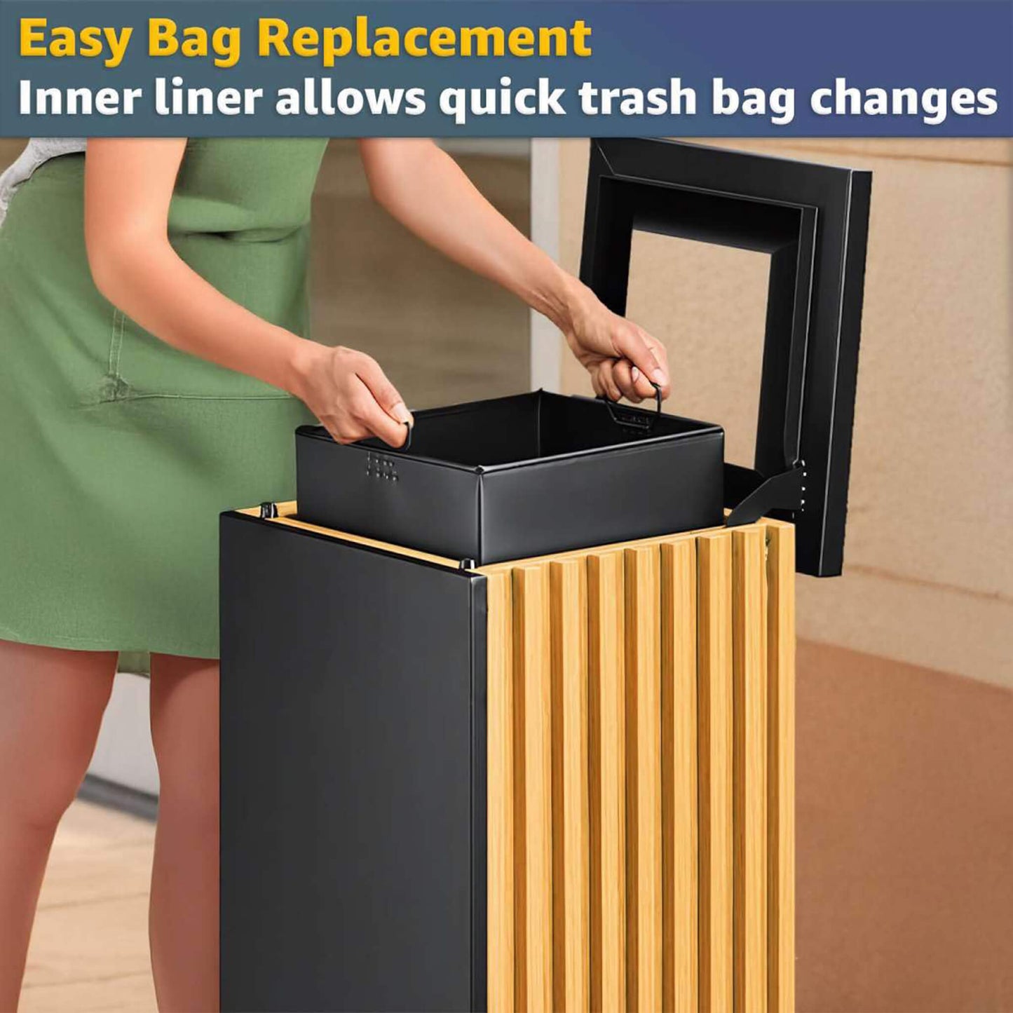 13-gallon heavy-duty outdoor square trash can by SAKSBY WHOLESALE, decorative commercial outdoor trash bin for outdoor spaces.