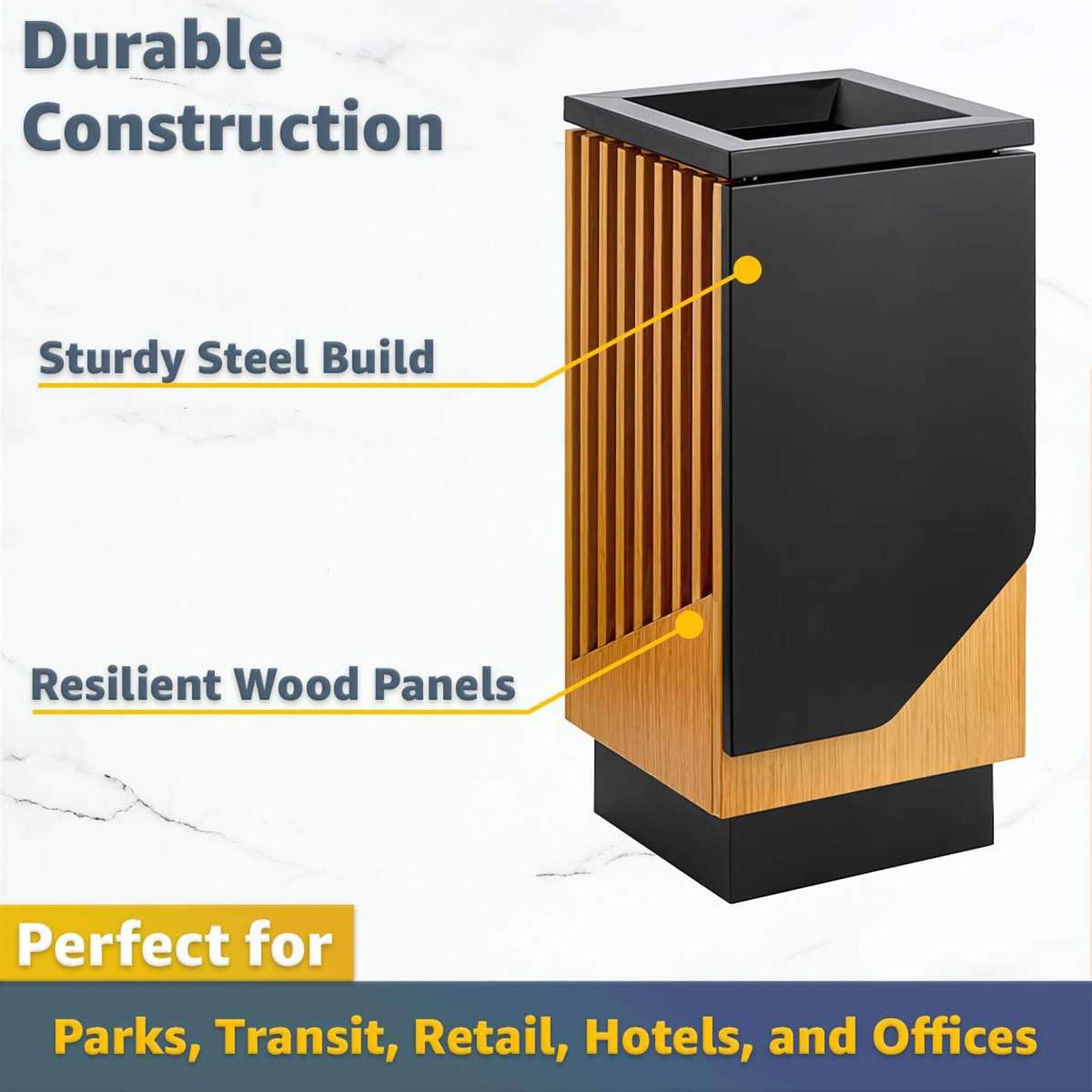 13-gallon heavy-duty outdoor square trash can by SAKSBY WHOLESALE, durable commercial outdoor trash receptacle with decorative design.