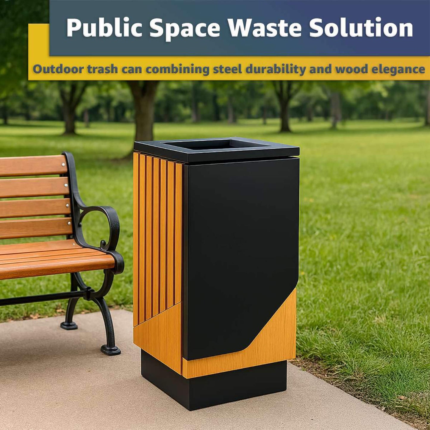 Heavy-duty 13-gallon outdoor square trash can by SAKSBY WHOLESALE, durable commercial outdoor waste receptacle.