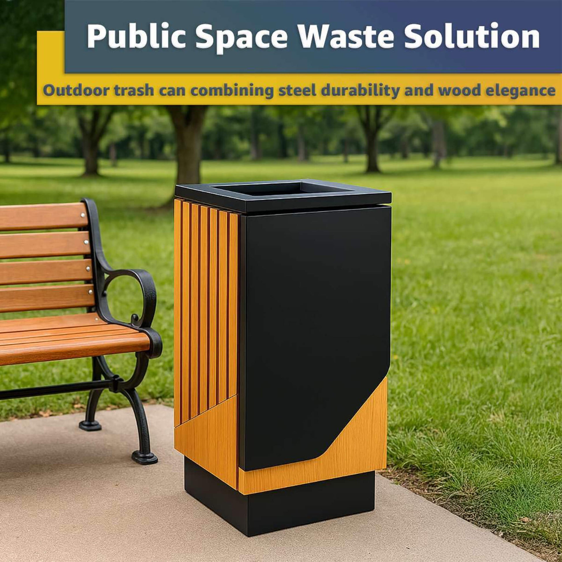 Heavy-duty 13-gallon outdoor square trash can by SAKSBY WHOLESALE, durable commercial outdoor waste receptacle.