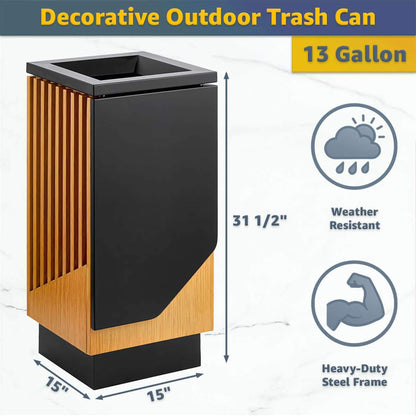 13-gallon heavy-duty outdoor square trash can by SAKSBY WHOLESALE, decorative commercial outdoor trash bin with sturdy construction