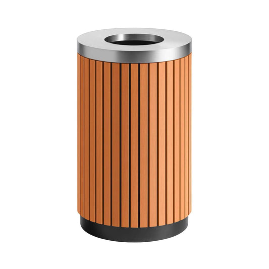 17-gallon SAKSBY WHOLESALE commercial round outdoor trash can with open lid, durable plastic waste receptacle