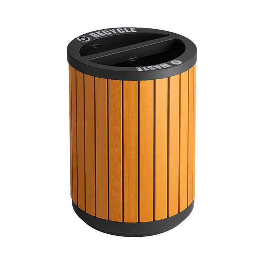 Heavy-duty 22-gallon outdoor round trash can by SAKSBY WHOLESALE, commercial-grade outdoor waste receptacle with two-stream design.