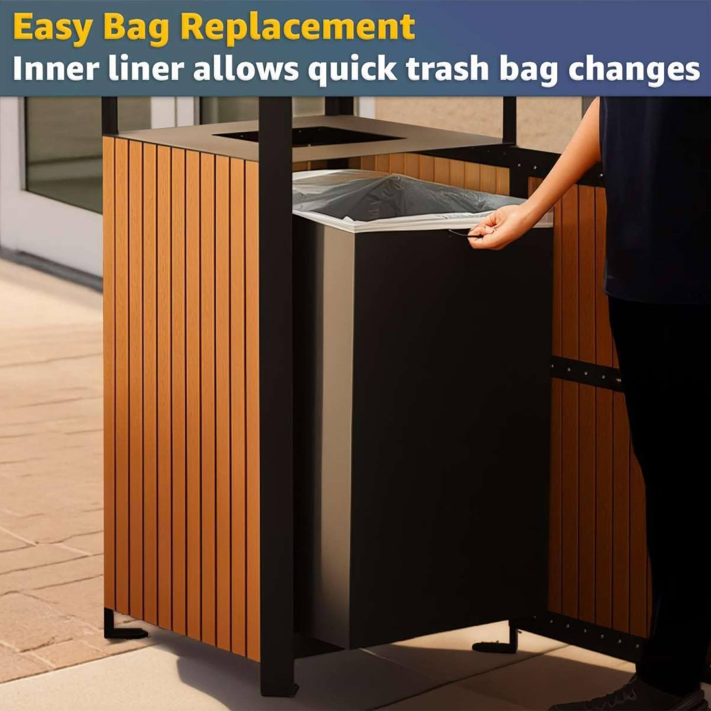 Heavy-duty 49-gallon outdoor commercial trash can with covered top by SAKSBY WHOLESALE, durable and weather-resistant for outdoor use.
