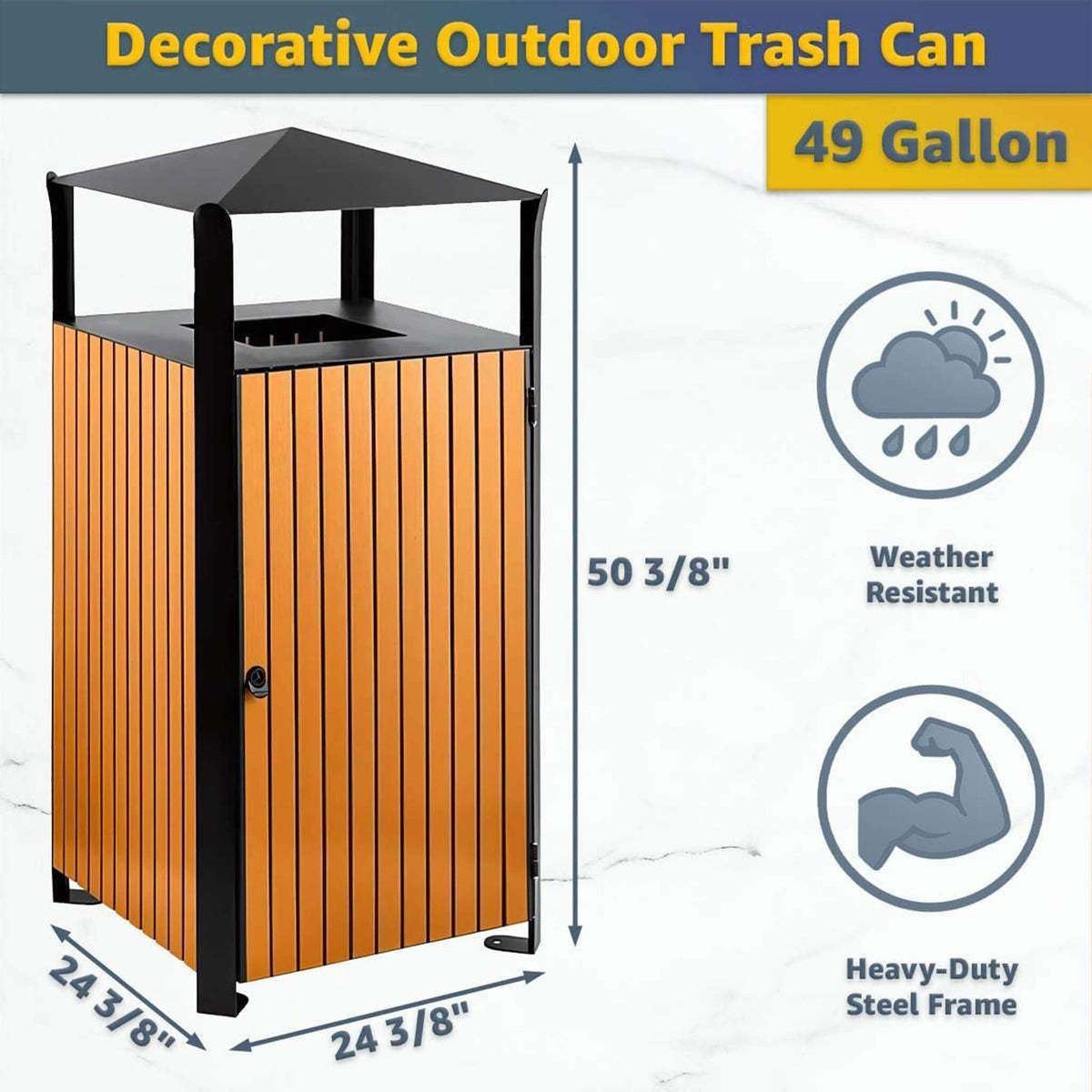 49-gallon heavy-duty outdoor commercial trash can with covered top by SAKSBY WHOLESALE, durable waste container for outdoor use