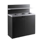 Heavy-duty 86-gallon steel three-stream commercial trash can cabinet with tray holder, durable waste management solution.