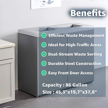 Heavy-duty 86-gallon steel commercial trash can cabinet by SAKSBY WHOLESALE, two-stream design with durable steel construction.