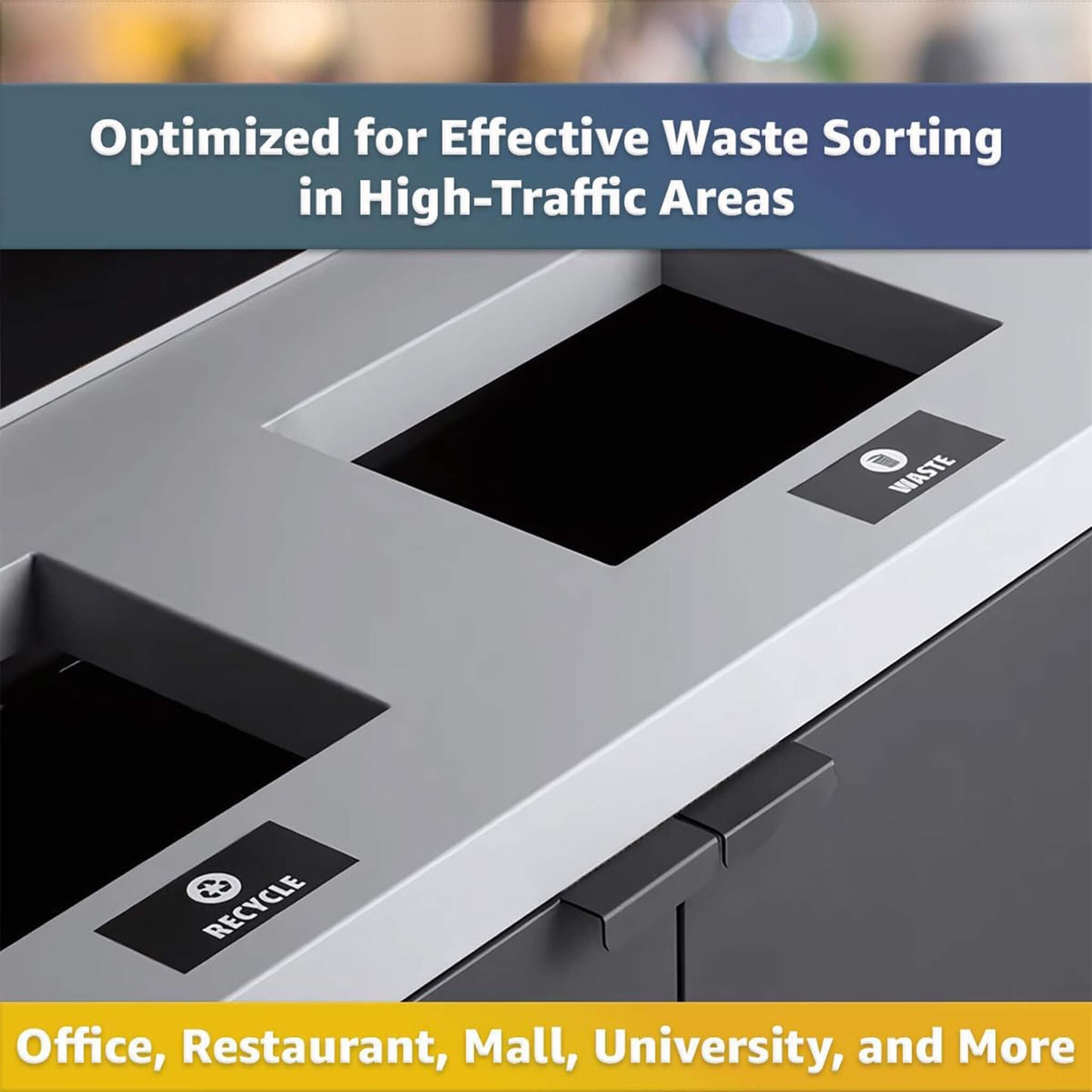 Heavy-duty 86-gallon steel commercial trash can cabinet with two-stream design and panel by SAKSBY WHOLESALE.