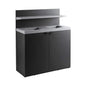Heavy-duty 86-gallon steel commercial trash can cabinet with two-stream design and tray holder by SAKSBY WHOLESALE.