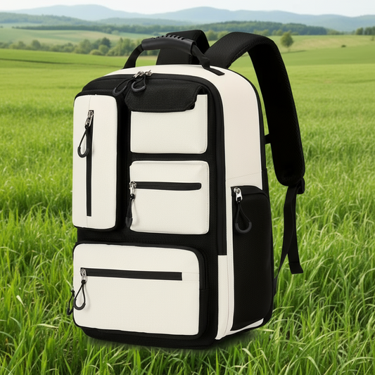 Women's travel backpack by CTN with shoe compartment, featuring multiple zippered pockets and adjustable straps for convenience.