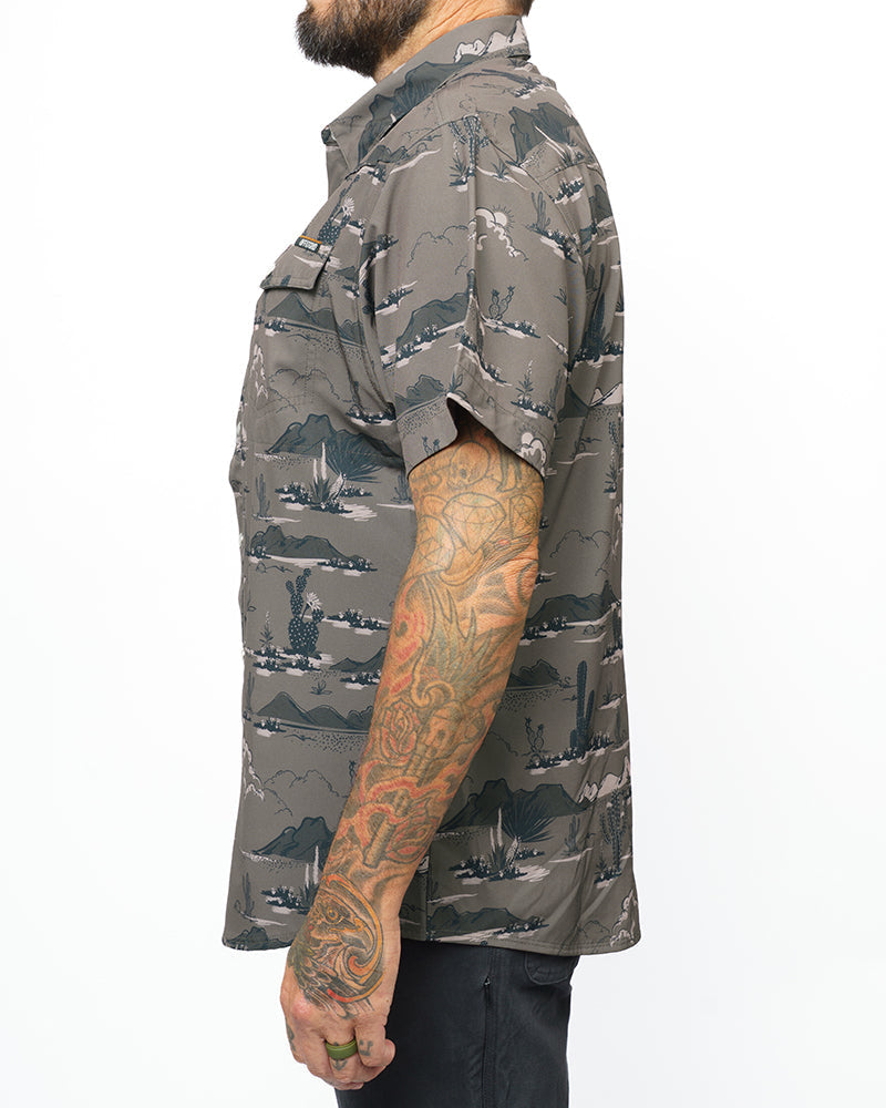 Off The Grid Surplus San Saba SS Shirt in Deadwood color, short sleeve design with rugged outdoor style.