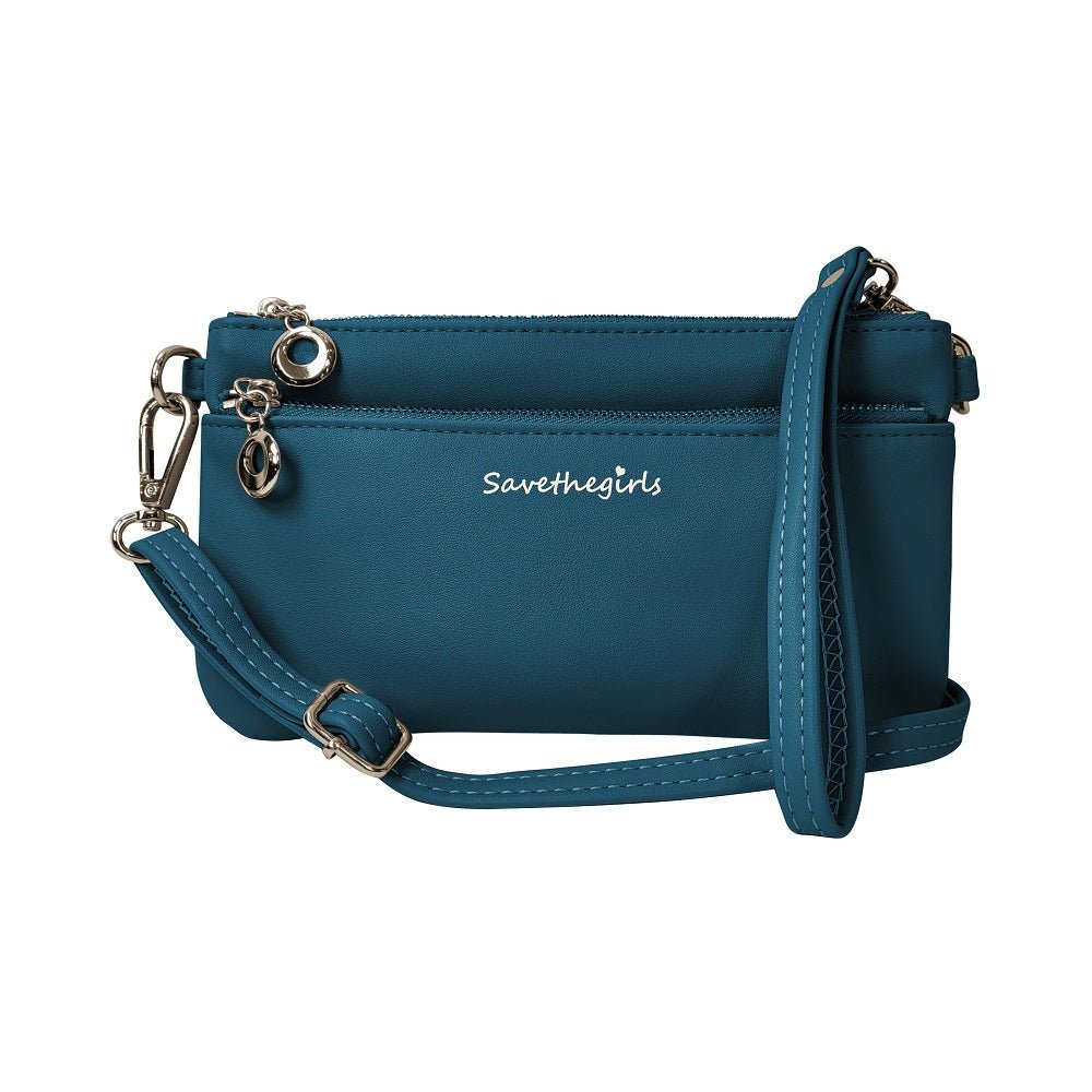 Creamy taupe Bella RFID wallet by SaveTheGirls with gold hardware, featuring a sleek design and RFID protection.