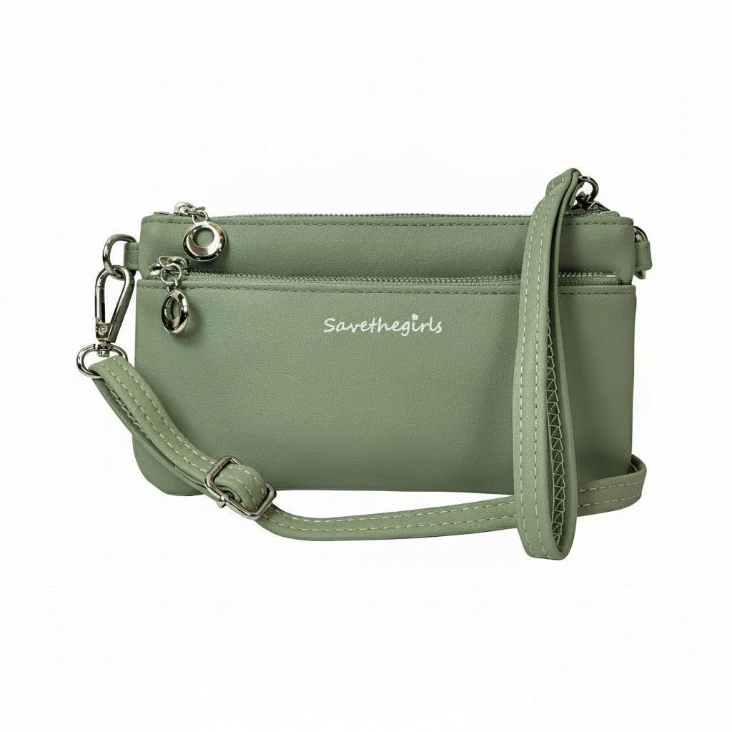Creamy Spice taupe Bella RFID wallet by SaveTheGirls with gold hardware and multiple card slots.