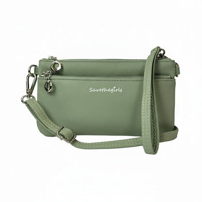 Creamy Spice taupe Bella RFID wallet by SaveTheGirls with gold hardware and multiple card slots.