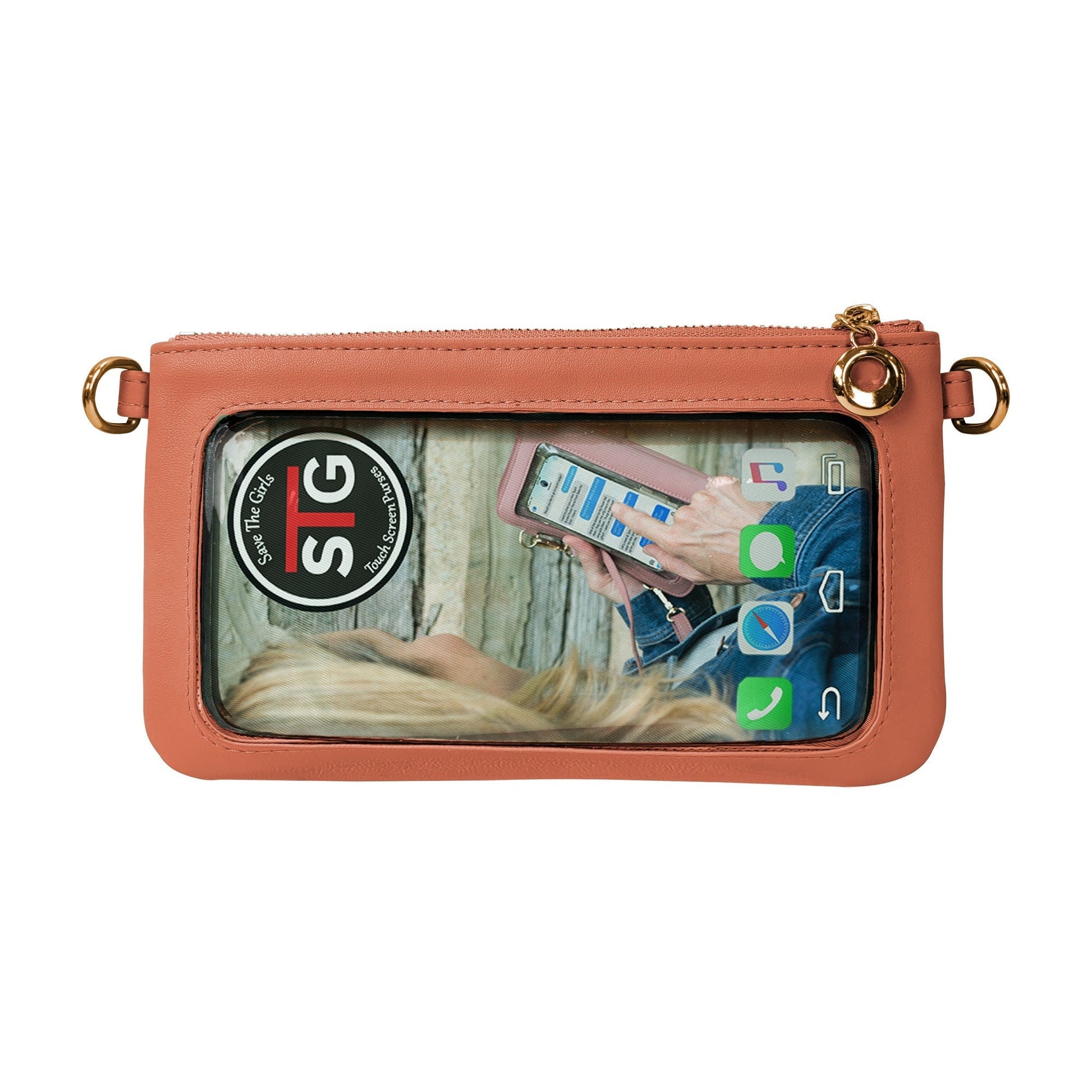 Creamy spice taupe Bella RFID wallet by SaveTheGirls with gold hardware, featuring a sleek design and RFID protection.