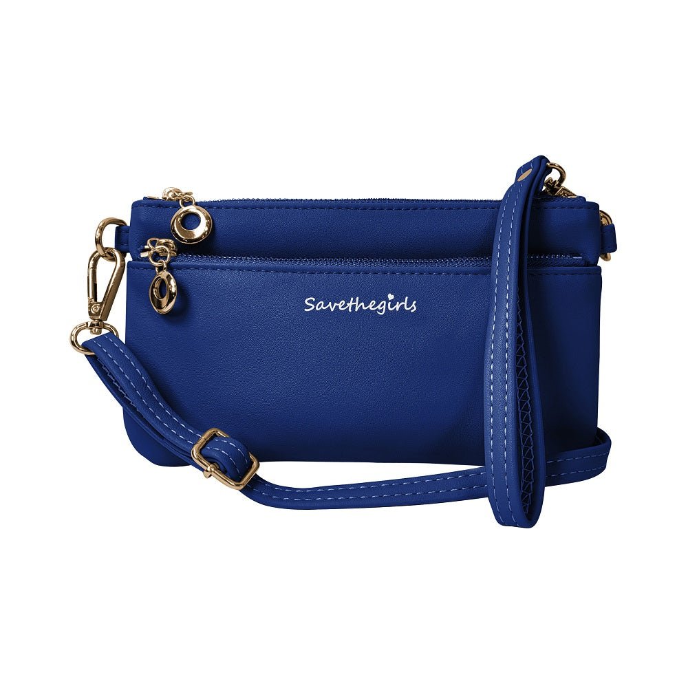 Creamy spice taupe Bella RFID wallet with gold hardware by SaveTheGirls, showcasing its sleek design and compact size.