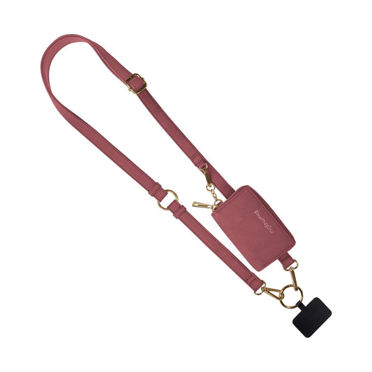 Deep cream rose Clip & Go strap with pouch in brushed vegan leather, gold hardware, and adjustable strap by SaveTheGirls