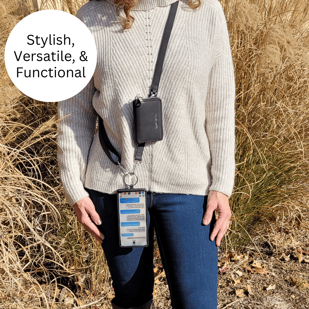 SaveTheGirls Clip & Go Strap with pouch in deep cream rose brushed vegan leather, gold hardware, and adjustable strap.