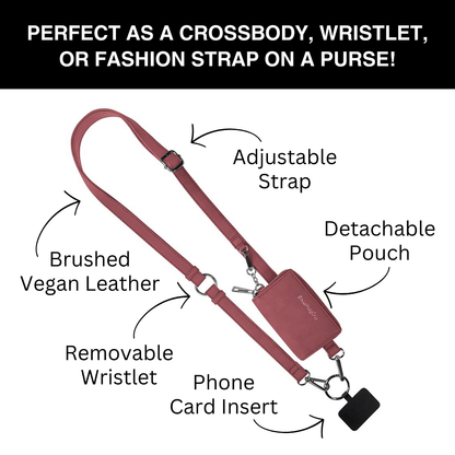Deep cream rose Clip & Go strap with pouch in brushed vegan leather, gold hardware, from SaveTheGirls, designed for versatile carrying.