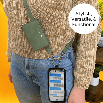 Deep cream rose Clip & Go Strap with pouch in brushed vegan leather and gold hardware, featuring a secure clip and stylish design.