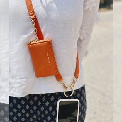 Deep cream rose Clip & Go strap with pouch in brushed vegan leather, featuring gold hardware and clip attachment.