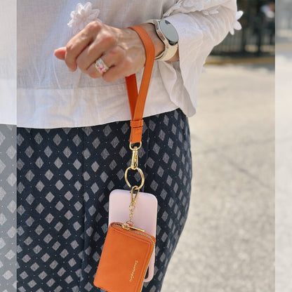 SaveTheGirls Clip & Go Strap with pouch in brushed vegan leather, deep cream rose color, gold hardware, and clip attachment.