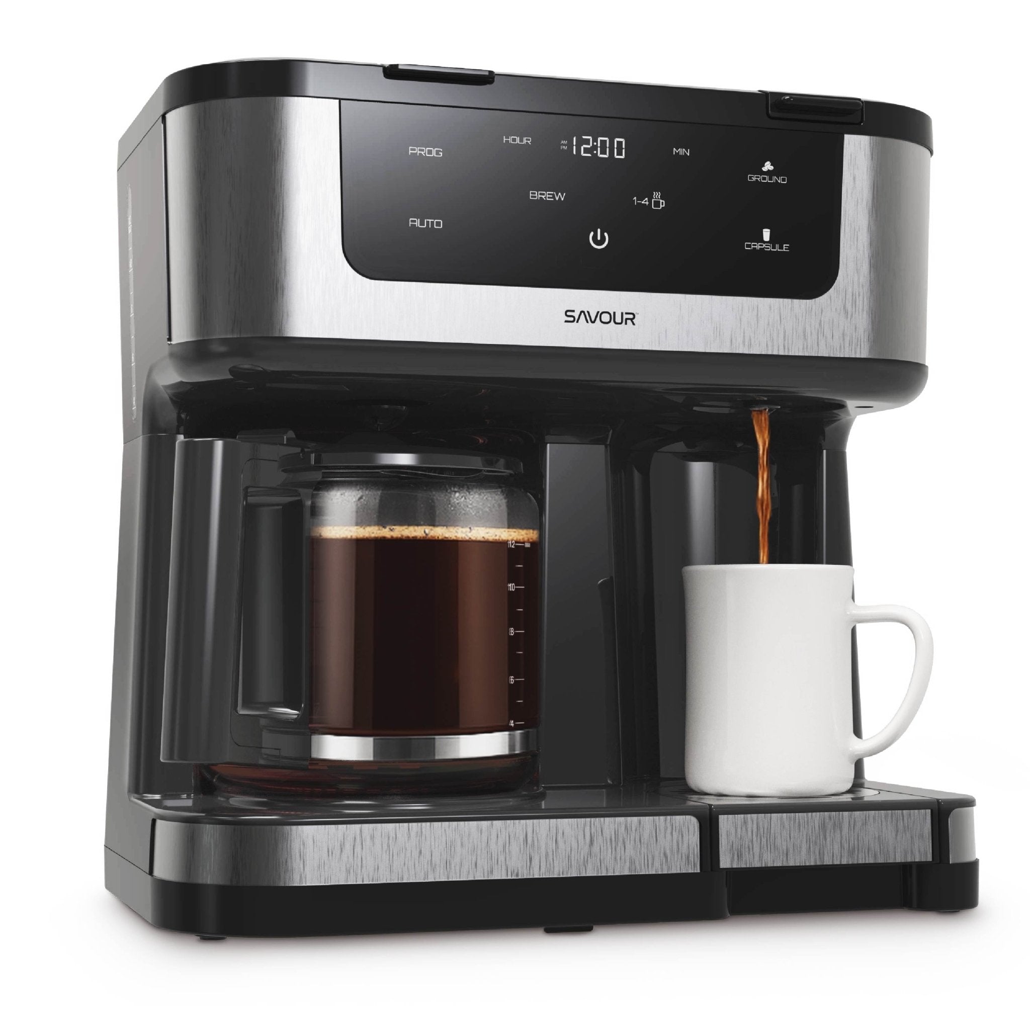 Savour Dual Coffee Maker, Programmable 12 - Cup Coffee Pot & Single Serve Coffee Machine - BACKUPMYFILESNOW.COM®