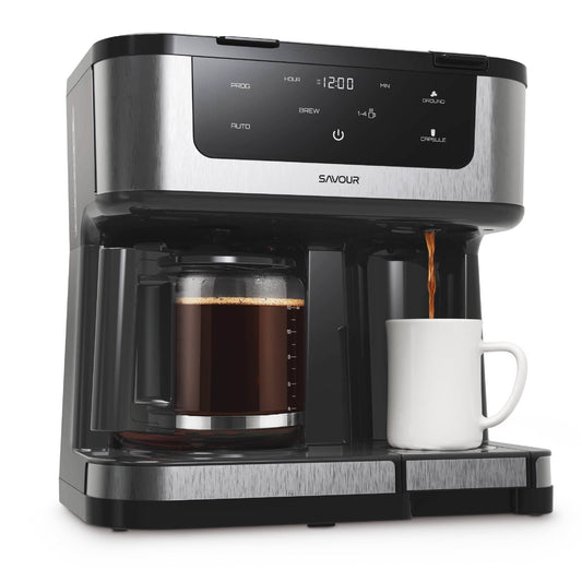Savour Dual Coffee Maker, Programmable 12 - Cup Coffee Pot & Single Serve Coffee Machine - BACKUPMYFILESNOW.COM®