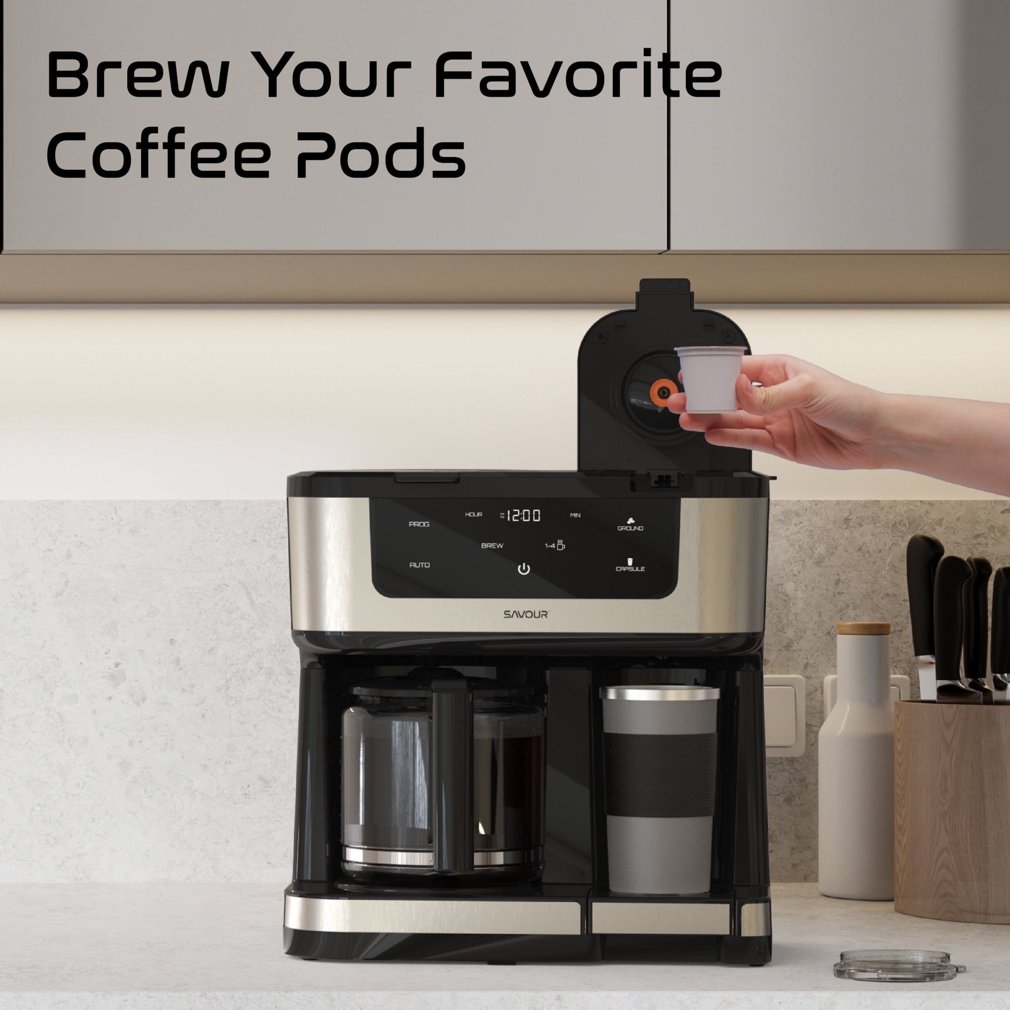 Savour Dual Coffee Maker, Programmable 12 - Cup Coffee Pot & Single Serve Coffee Machine - BACKUPMYFILESNOW.COM®